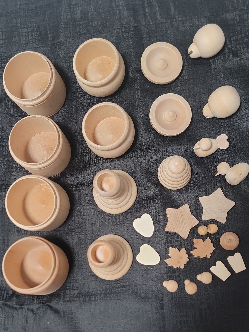 Montessori Unfinished Wooden Loose Parts & Nesting Doll Craft Set - 25+ Pcs".